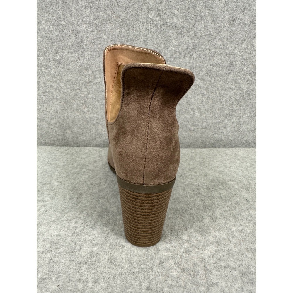 Ams ELELYN-7 Taupe Faux Suede Peep Toe Ruched Ankle Booties Heels Size 9 - Picture 5 of 9